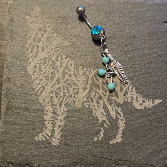 Stainless Steel Feather Belly Ring - Picture 1 of 3